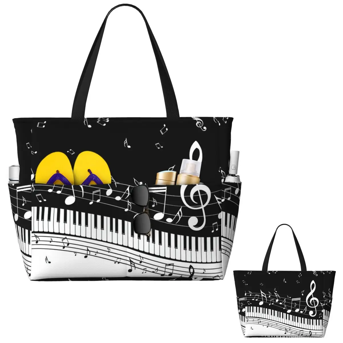 Yoga Fitness Music - Abstrakte Klaviertasten mit Musiknoten, Strandtasche, Sport-,