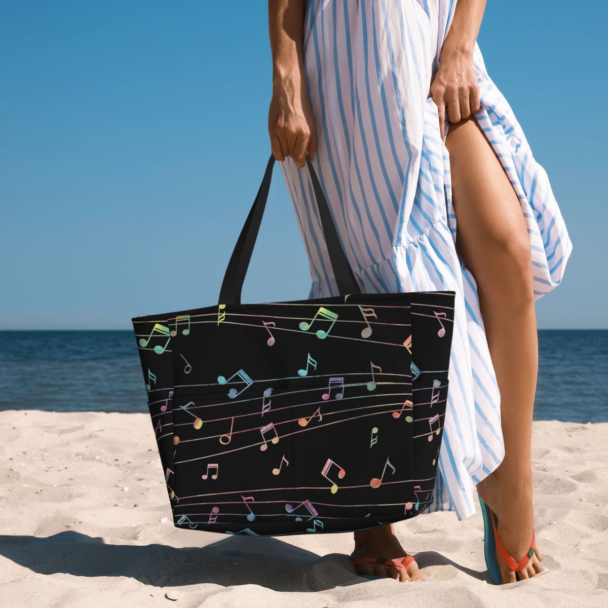 Yoga Fitness Music - Strandtasche mit Musiknoten-Motiv, Sport-, Fitness- und