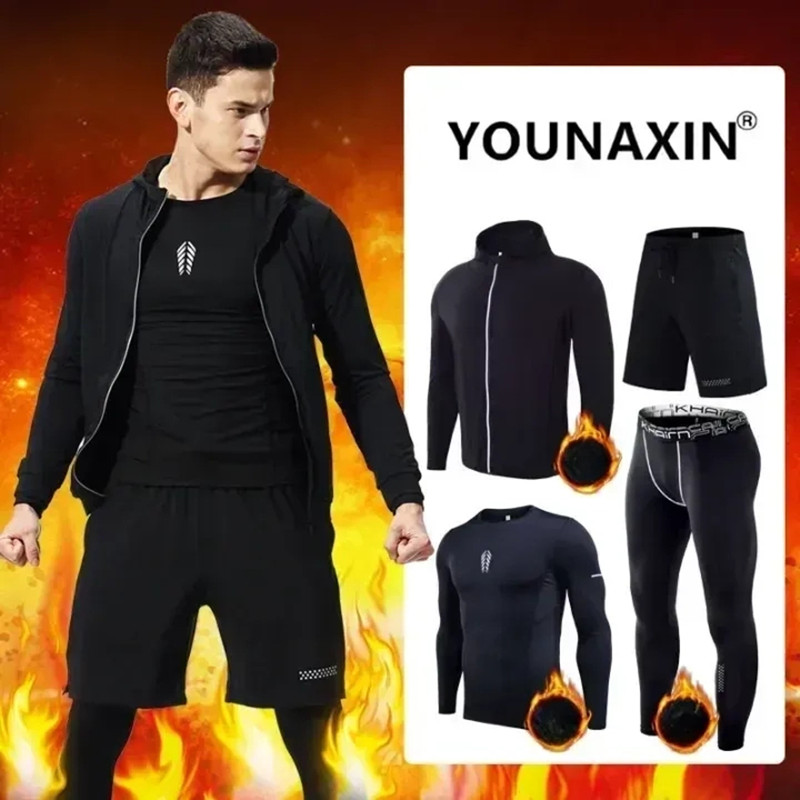 Yoga Fitness For Men - 4-teiliges Herren-Fitness-Kleidungsset für den Winter, warm,