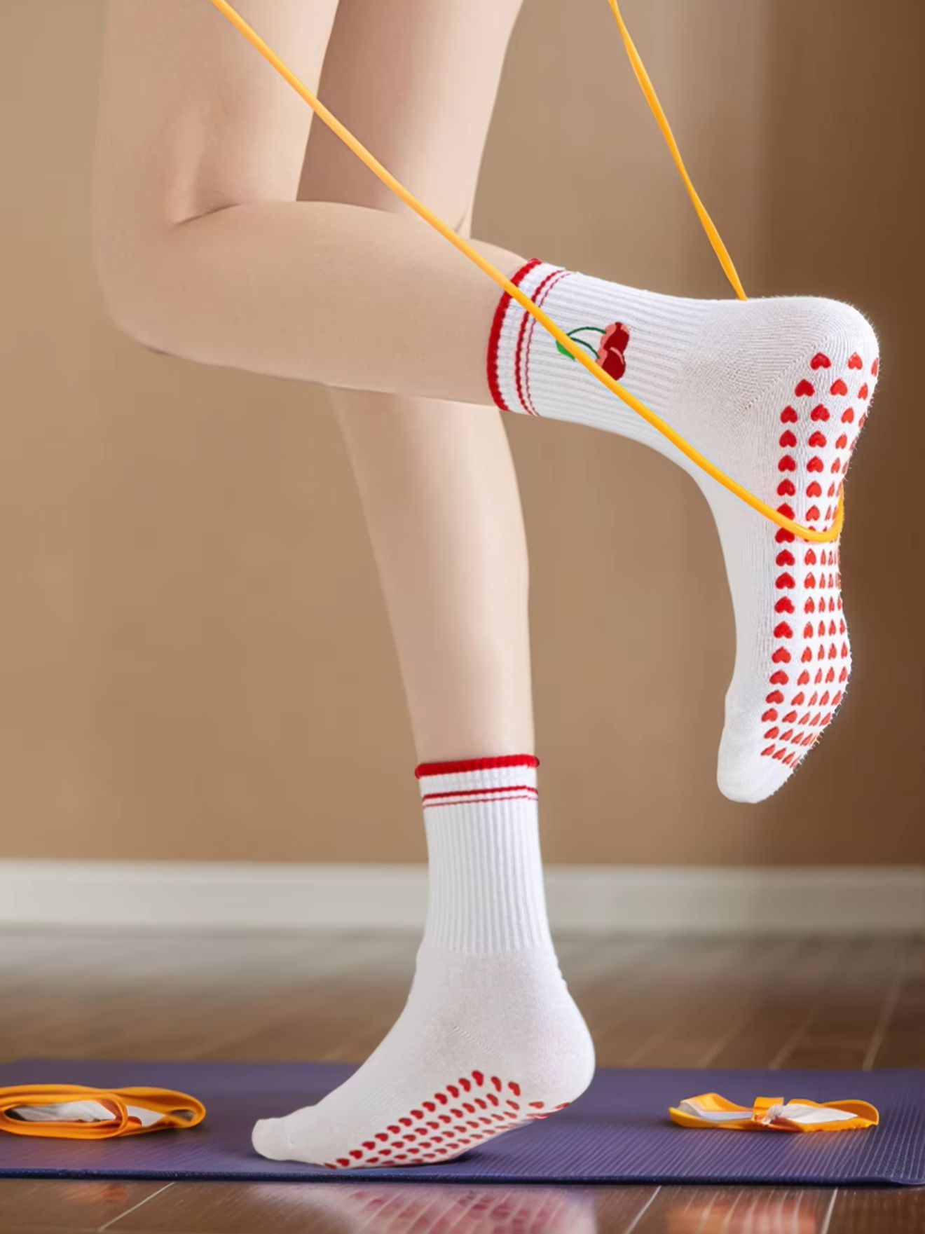 Yoga Fitness Usa - 1 Paar grenzübergreifende professionelle Yoga-Socken, Baumwoll-Riemchen-Silikon-Anti-Rutsch-Pilates-Fitness-Tanz-Bodensocken