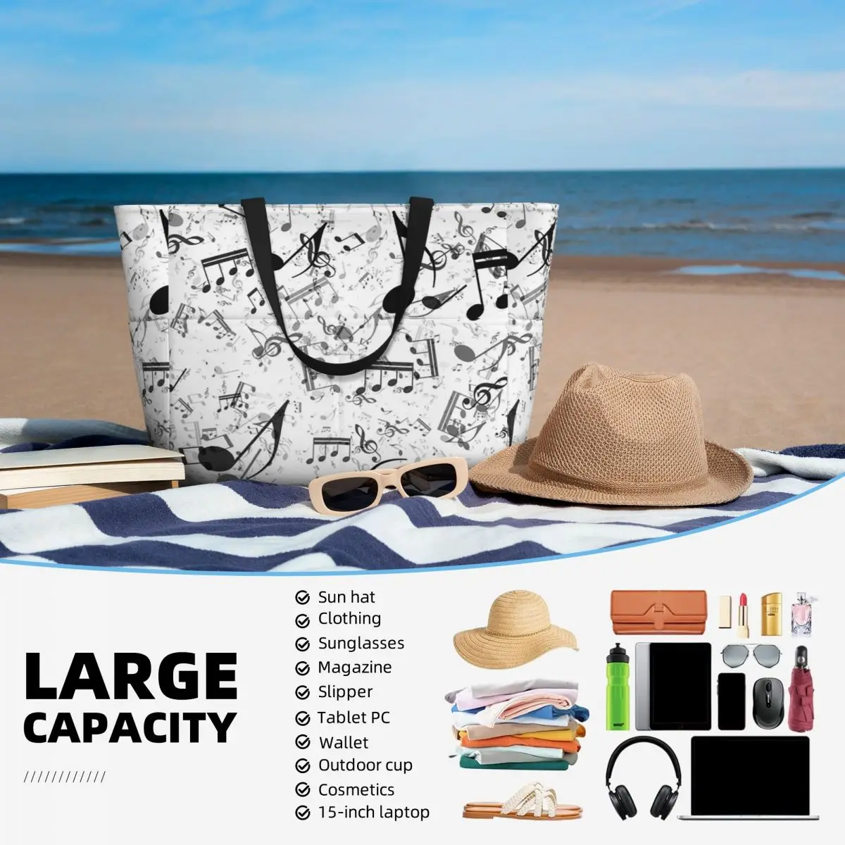 Bass Music Notes Strandtasche, – Yoga Fitness Music Bewertung und Preis